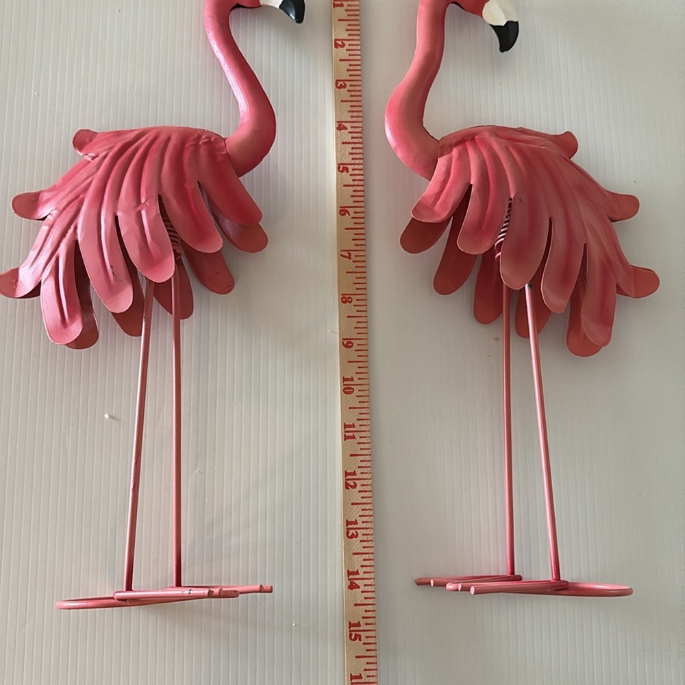 🦩Set of Three Pink Flamingos Bobble Body Metal Indoor/Outdoor Tropical Art Decor - Picture 5 of 9